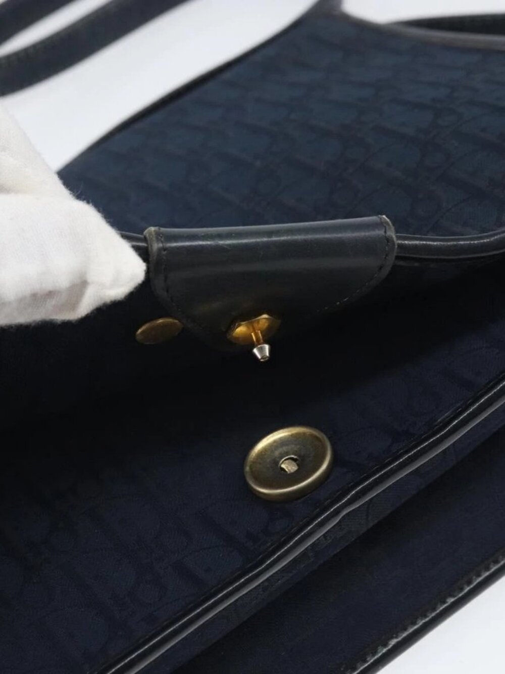 Christian Dior Trotter Canvas Shoulder Bag Navy Gold Auth ka2125 - Picture 11 of 16